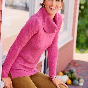 NWT Talbots Cowlneck Diamond Tweed Pullover